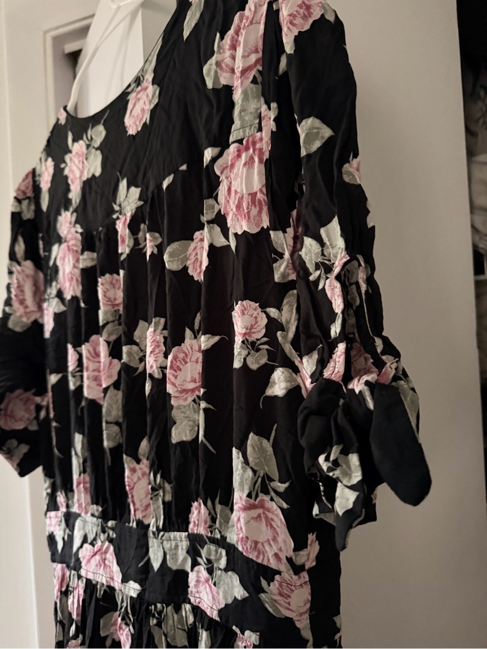 Black Reformation Floral Midi Dress with Pink Roses - Picture 4 of 5